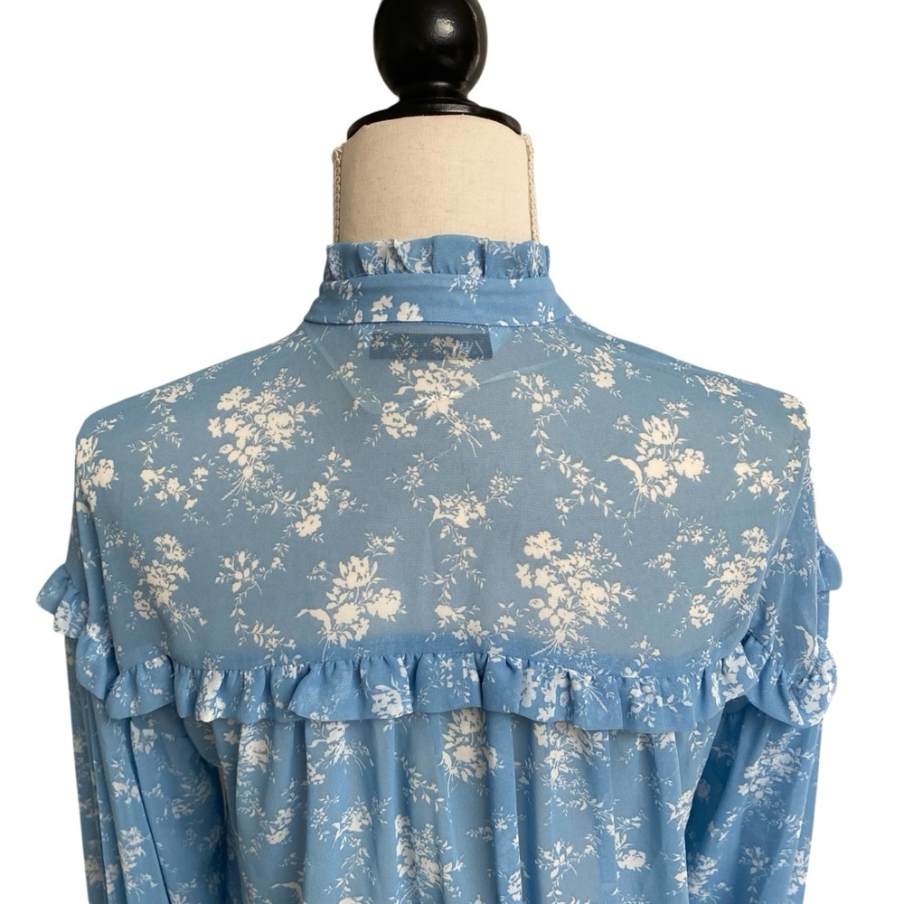 Zara Blue Floral Ruffle Button Front Blouse Size S - Picture 11 of 16